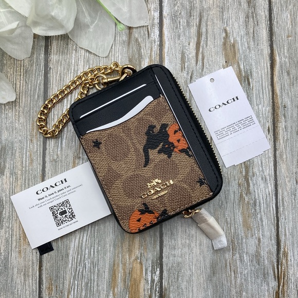 Zip Card Case In Signature Canvas With Halloween Print Wallet Bag Purse - Picture 7 of 10
